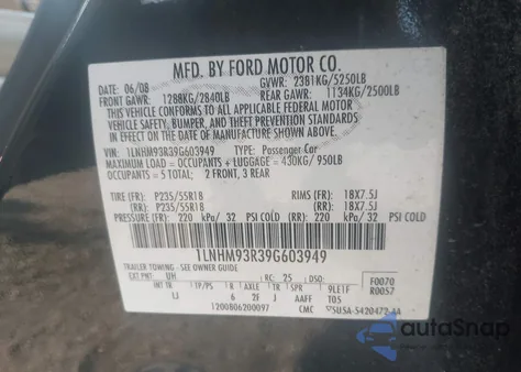 2009 Lincoln Mks from USA, damaged, VIN 1LNHM93R39G603949